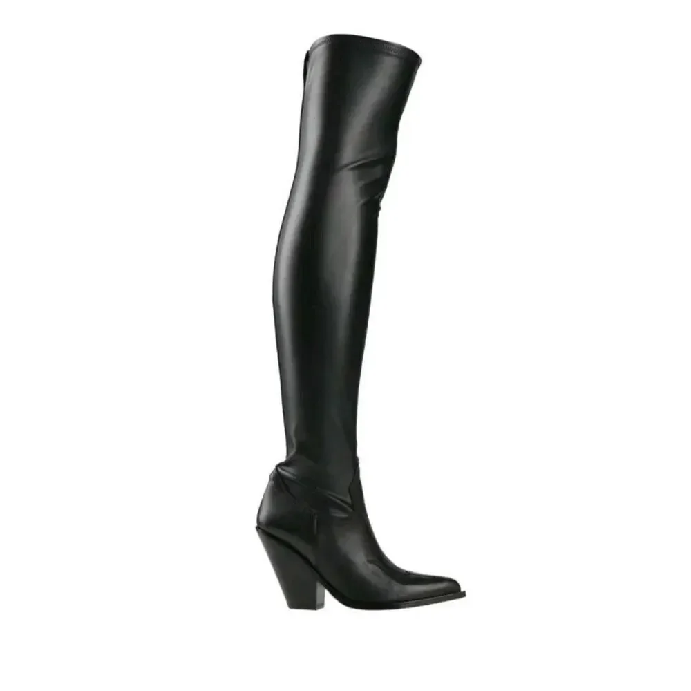 $997 NWOB SONORA TEXAN OVER THE KNEE Black Leather COWBOY BOOTS WOMEN Size 40 9